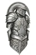gladiator leather and metal shoulder plate armor tattoo design idea