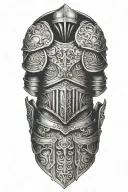 gladiator leather and metal shoulder plate armor tattoo design idea