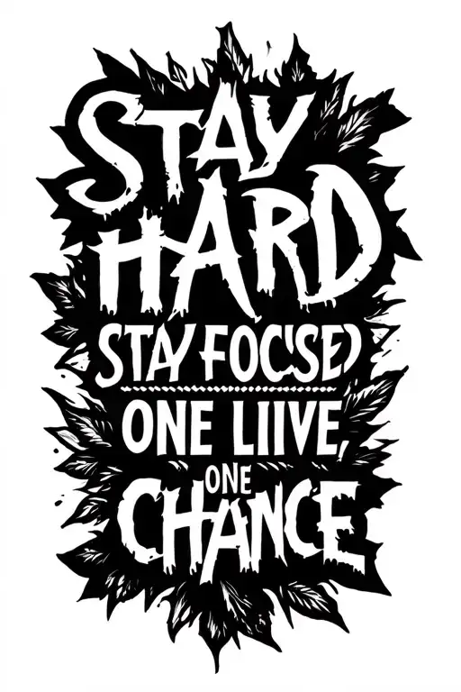 Фразы "STAY HARD,STAY FOCUSED,ONE LIVE,ONE CHANCE tattoo design idea