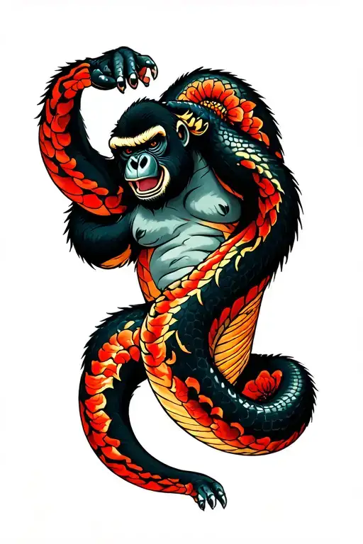 gorilla anaconda wrapped tattoo design idea