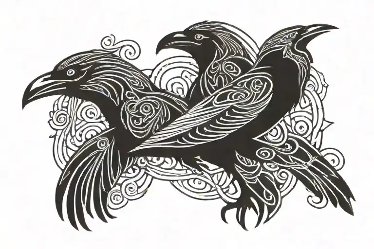 skaldic raven of odin god symmetry tattoo design idea