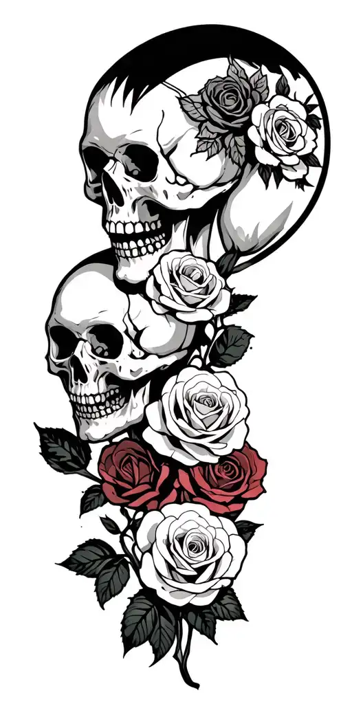 Goth lots of skulls and roses swastikas and skin head stuff  tattoo design idea