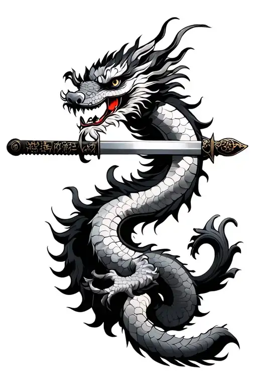 Chinese dragon with Samurai Sword tattoo design idea