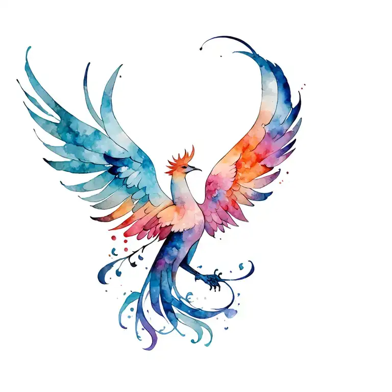 A fine and delicate tattoo of a feminine phoenix, drawn with elegant and fluid lines, evoking thanks and renewed tattoo design idea