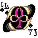 A pink infinity symbol inside a black ace of spades with the gold letter Q inside tattoo design idea