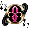 A pink infinity symbol inside a black ace of spades with the gold letter Q inside tattoo design idea