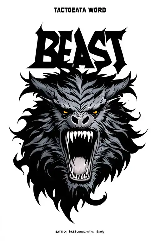 a beast biting in the word beast tattoo design idea
