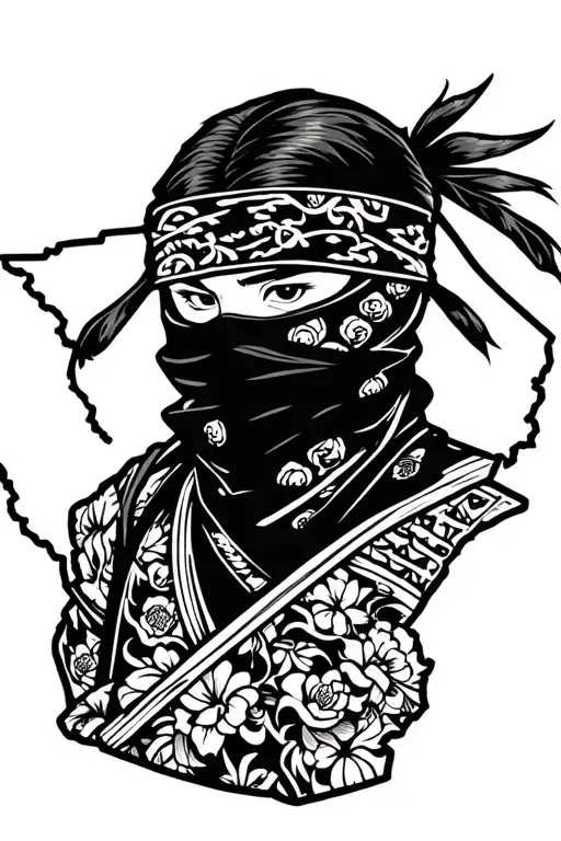 ninja with bandanna mask with state of Georgia outline in the background  tattoo design idea