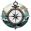 compass and anchor on map with waves crashing tattoo design idea