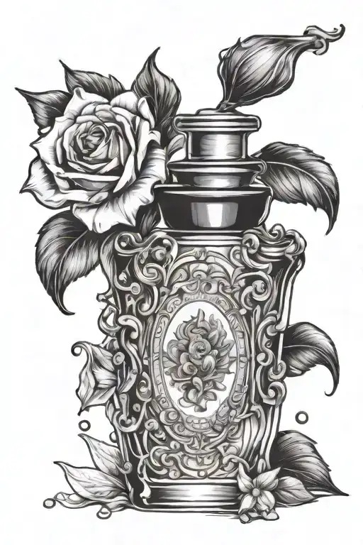 Aqua Tofana, crystal perfume bottle with a pretty label, tattoo lineart tattoo design idea