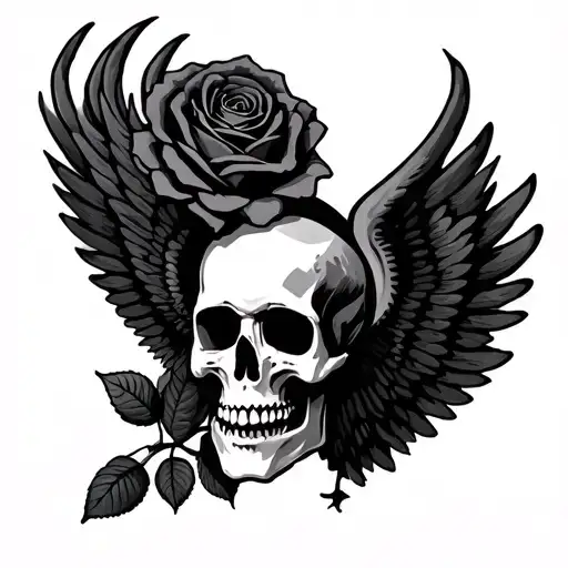 skull wing roses named black sabbath  tattoo design idea