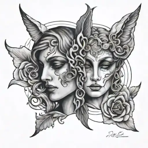 double face gemini tattoo design idea
