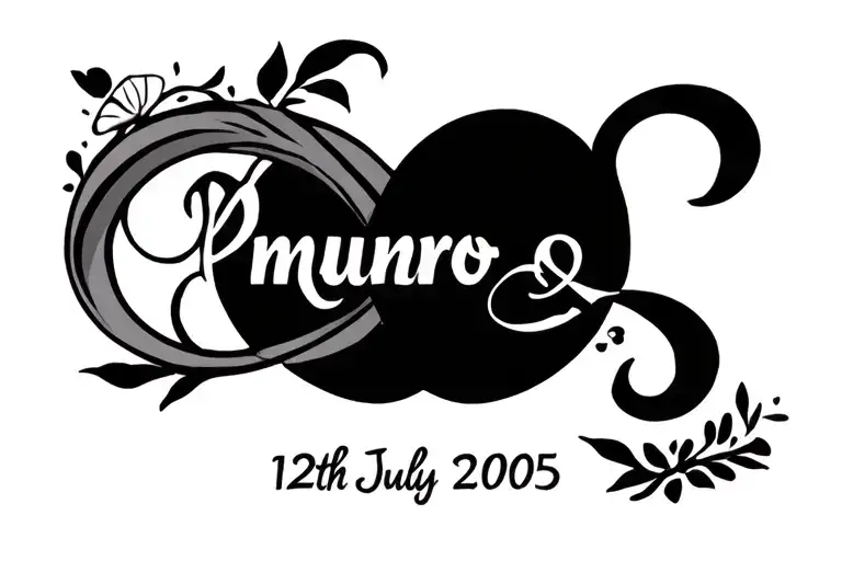 munro name infinity ♾️ wedding date 12th July 2005 tattoo design idea
