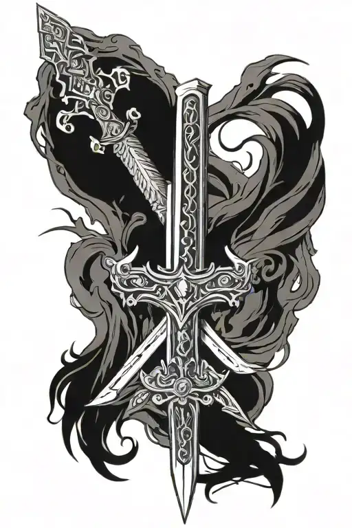 sword from elden ring videogame tattoo design idea