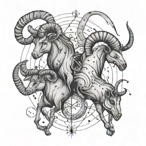 Aries, Capricorn and Sagittarius constellation intertwined tattoo design idea