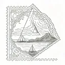 triangle postage stamp including ocean scene in Costa Rica tattoo design idea