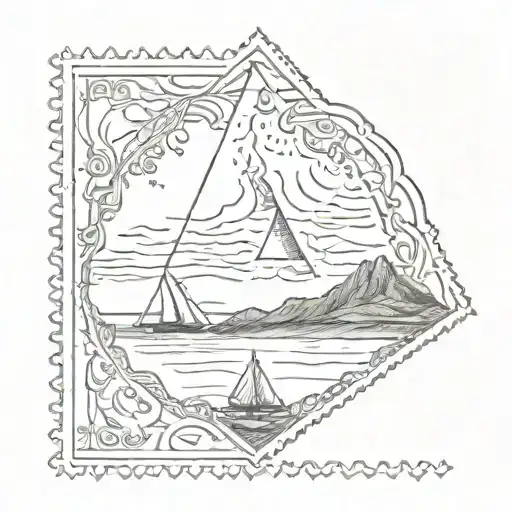 triangle postage stamp including ocean scene in Costa Rica tattoo design idea
