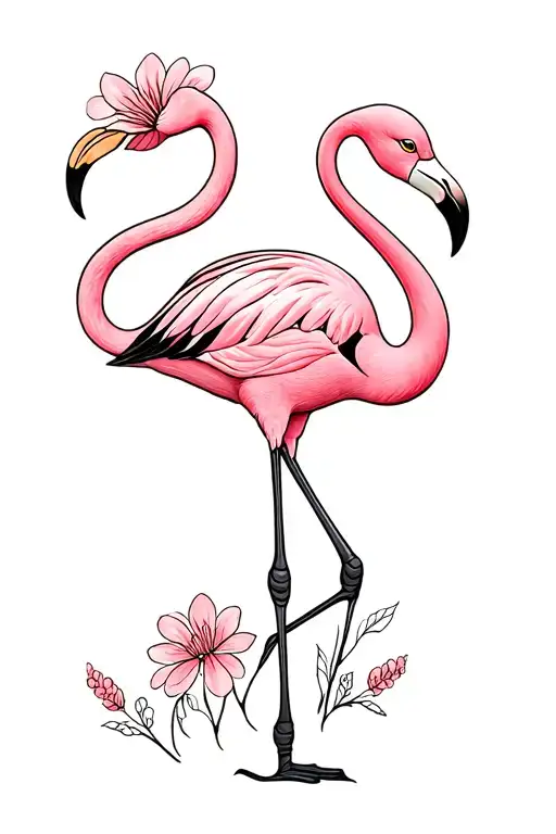 minimalist flamingo wild flowers fine line tattoo tattoo design idea