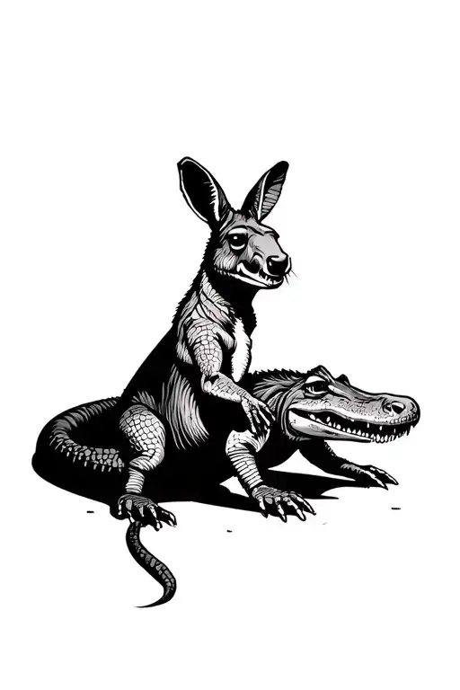 crocodile and kangaroo throwing boomerang revolving tattoo design idea