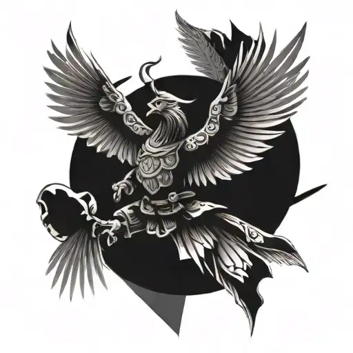 samurai tatto with eagle soaring tattoo design idea