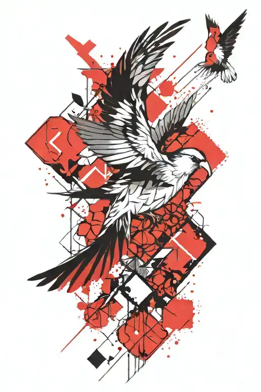 swift bird, geometric figures full sleeve tattoo tattoo design idea