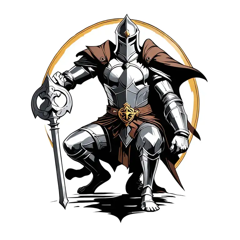 crusader knight on one knee tattoo design idea