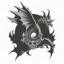 Bite mark with dragon wings spread tattoo design idea