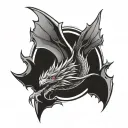 Bite mark with dragon wings spread tattoo design idea