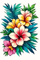 Hawaiian islands with Hawaiian flowers tattoo design idea