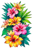 Hawaiian islands with Hawaiian flowers tattoo design idea