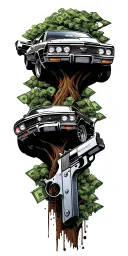 cars guns money trees tattoo design idea