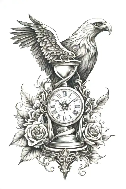 Chronos Kairos hourglass clock Eagle tattoo design idea