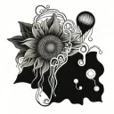 Design a tattoo of a sunflower and a jellyfish mixed together. tattoo design idea