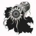 Design a tattoo of a sunflower and a jellyfish mixed together. tattoo design idea