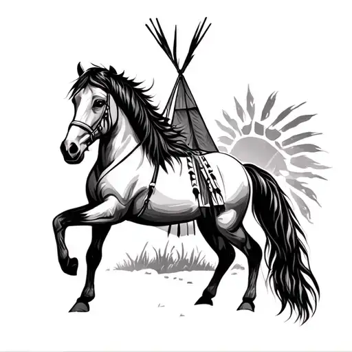 Native American Teepee + Native American horse tattoo design idea