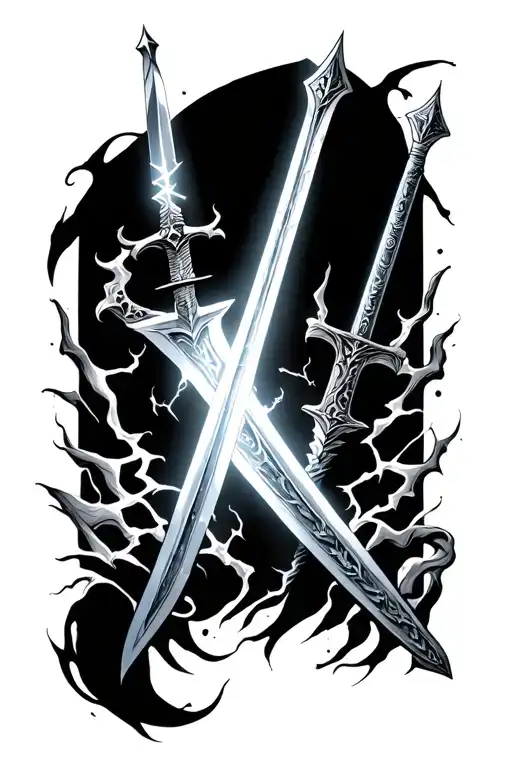 thin lighting bolts around long sword tattoo design idea