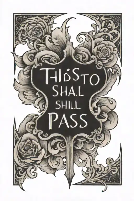 a simple cross with the words "this too shall pass" written neatly but not in cursive tattoo design idea