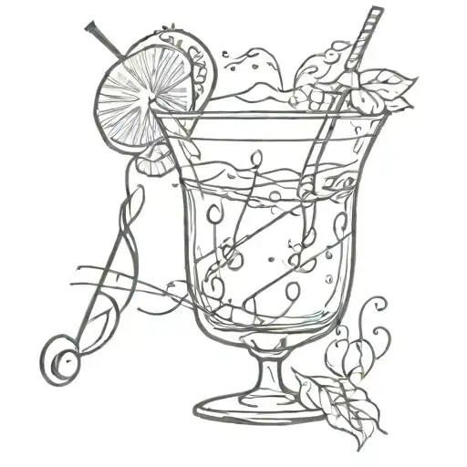 A sketch style tattoo of a cocktail glass overflowing with musical notes, embodying your carefree spirit and ambition tattoo design idea