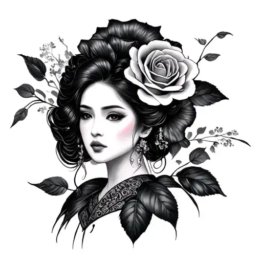 Urban/Underground and black rose geisha black style tattoo design idea