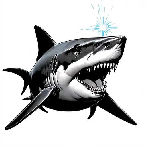 shark with laser beam on its head tattoo design idea