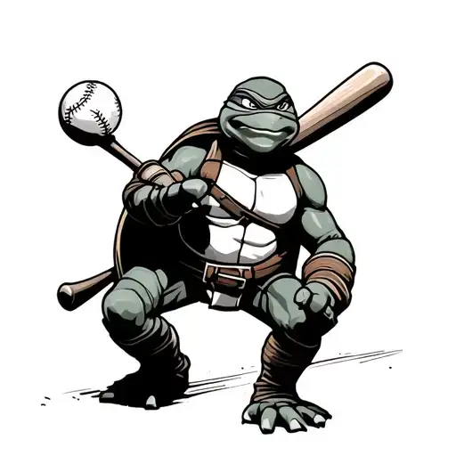 ninja turtle playing baseball tattoo design idea