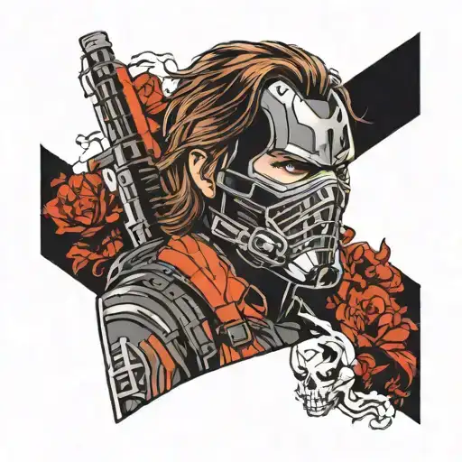marvel winter soldier in half face mask tattoo design idea