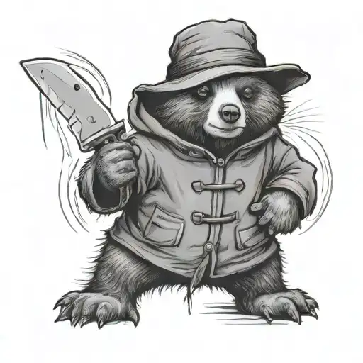 Paddington bear with knife held in mouth tattoo design idea