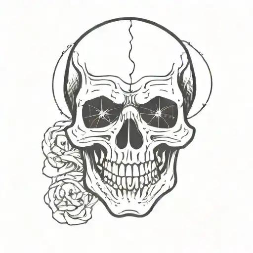 skull face flat line cartoon tattoo design idea