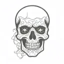 skull face flat line cartoon tattoo design idea