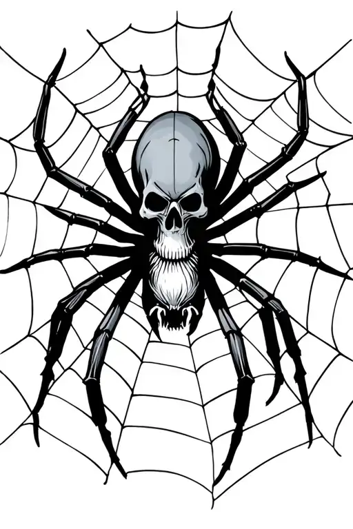 Black Spider with a skull body on a spider web tattoo design idea