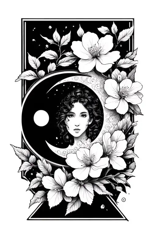 Sun And Moon cherry blossom tattoo design idea
