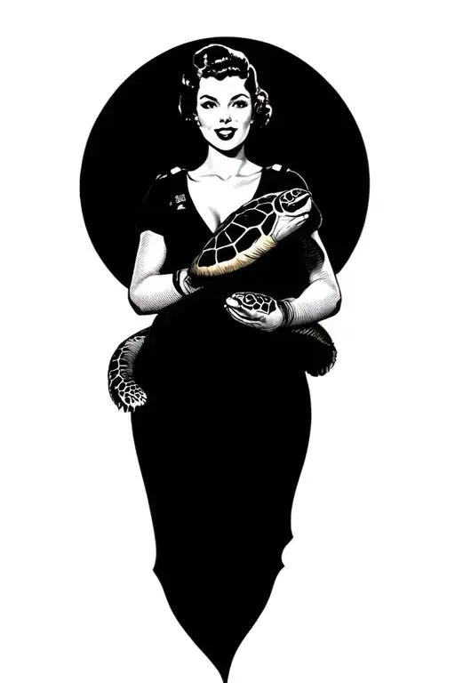 US Navy Pinup Girl Holding shellback turtle tattoo design idea