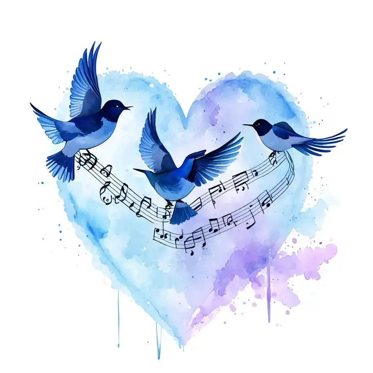 3 birds carrying musical score flying out of heart  tattoo design idea