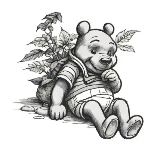 Winnie the Pooh smoking weed tattoo design idea